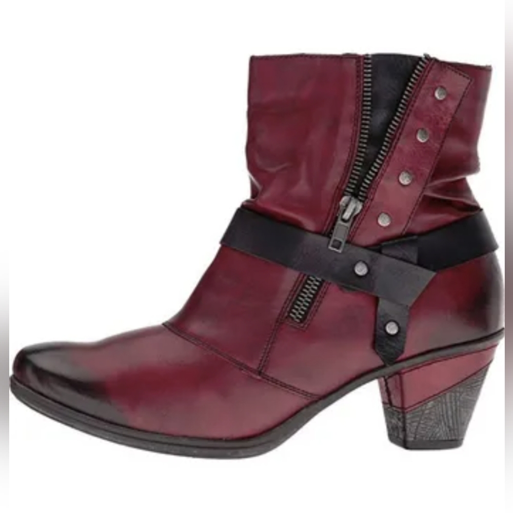 REMONTE* Distressed look boot w/fun detail zippers/straps/studs, side zip low